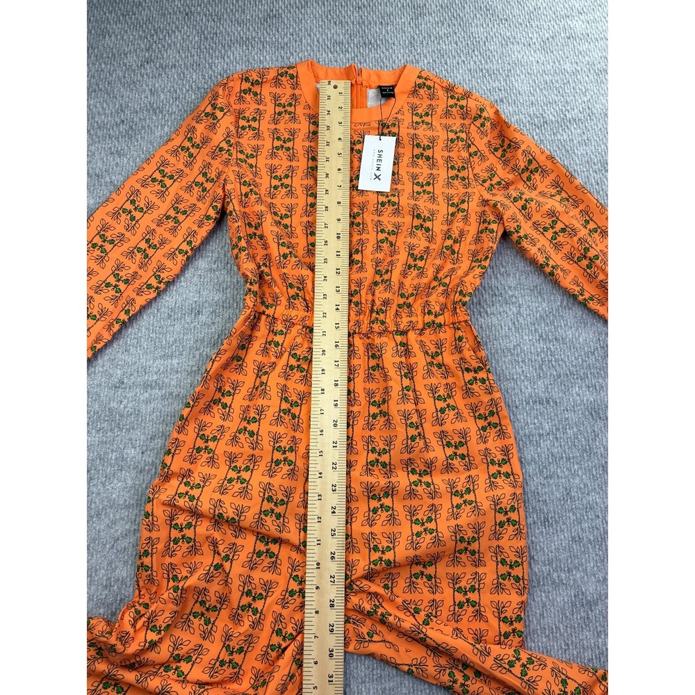 SHEIN X Womens S Orange Floral Jumpsuit Long Sleeve Jogger NWT Botanical - Picture 5 of 10